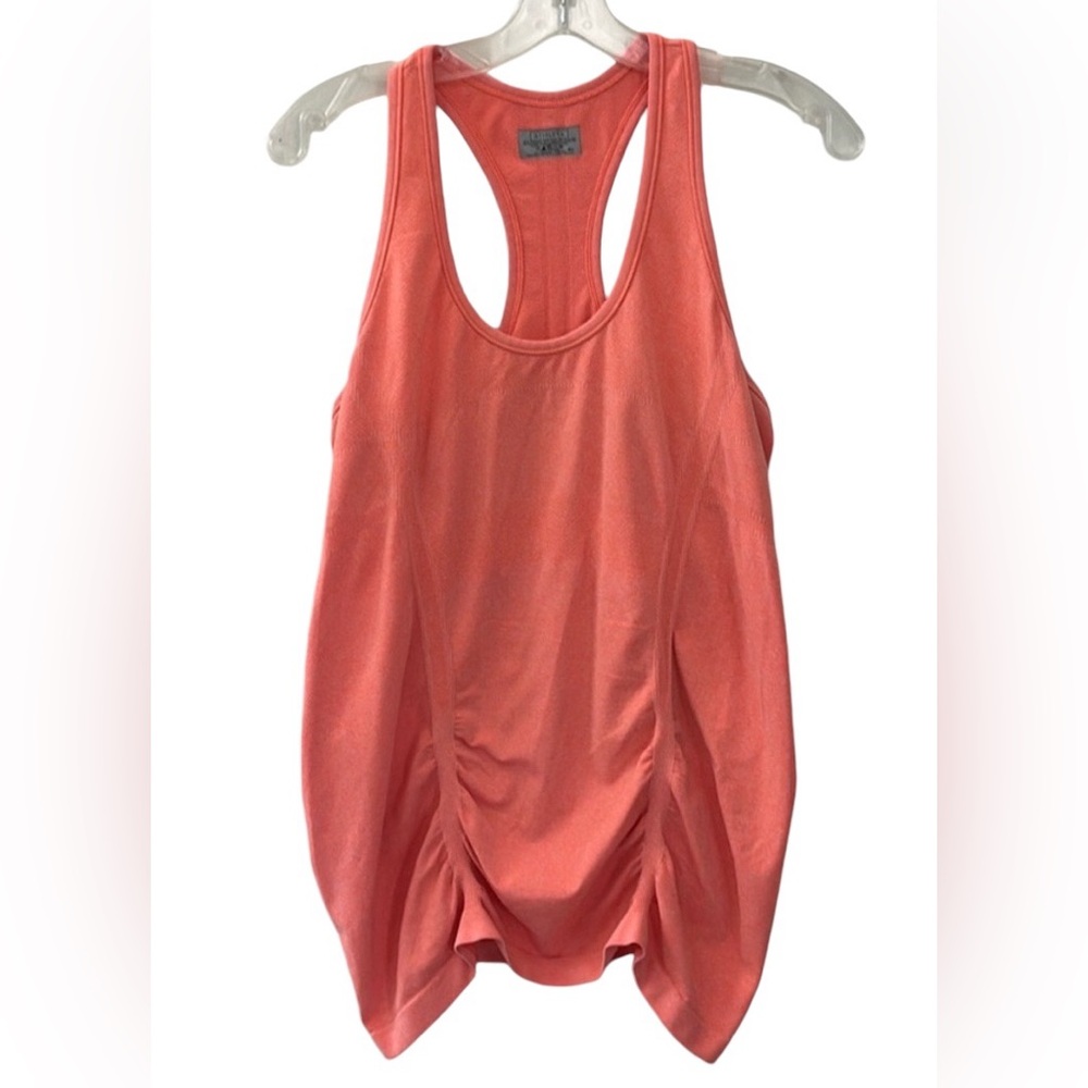 Athleta Neon Orange & White Heathered Fast Track Ruched Tank Size XL